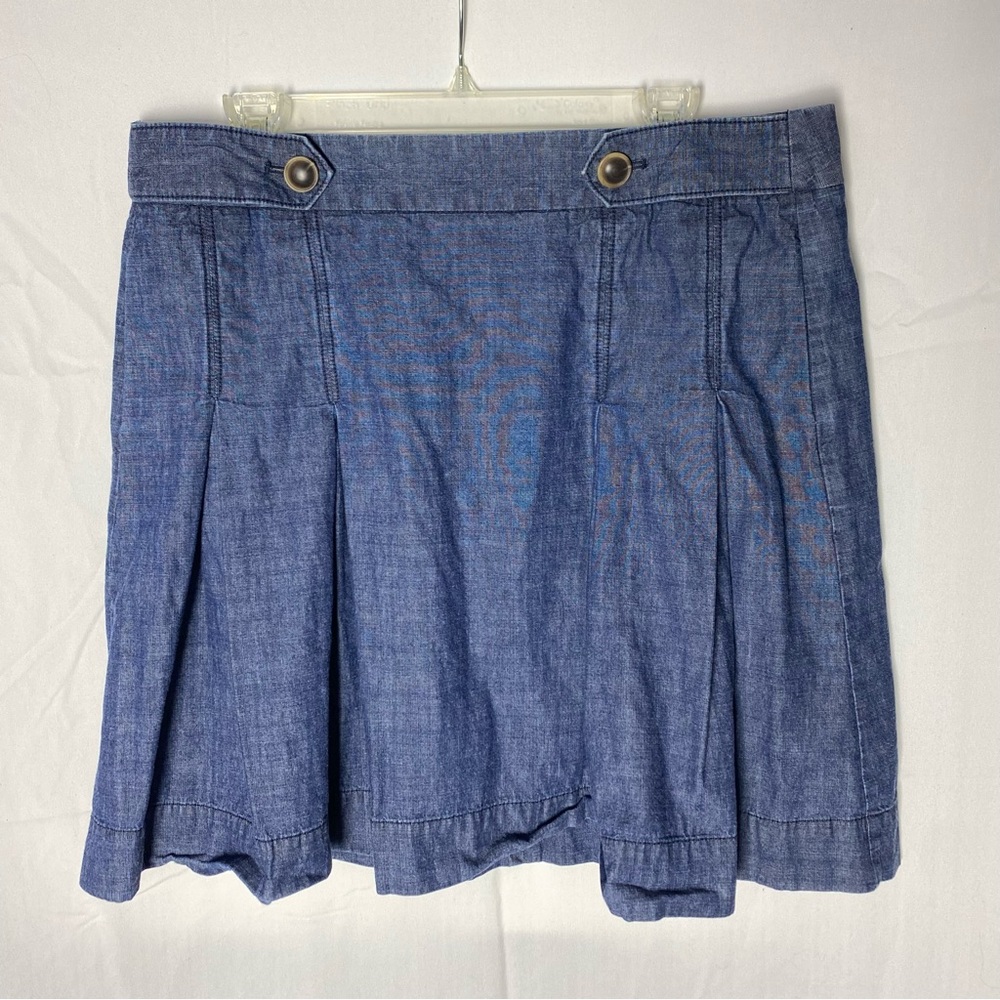 J.Crew Chambray Pleated Mini Skirt Size 12- Classic Denim Look